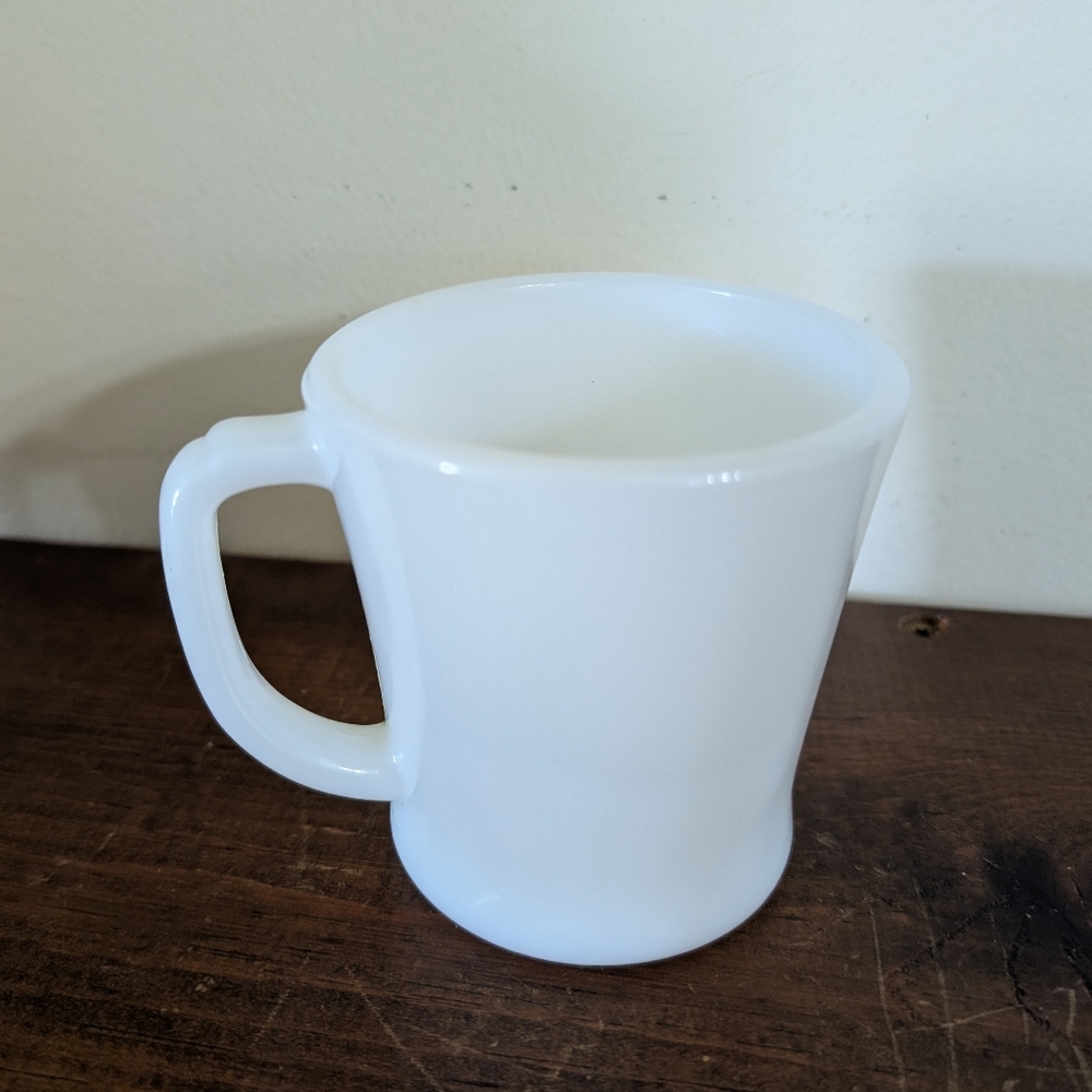 Fire King D Handle White Milk Glass Coffee Tea Mug Mid Century Modern 1940s Cup
